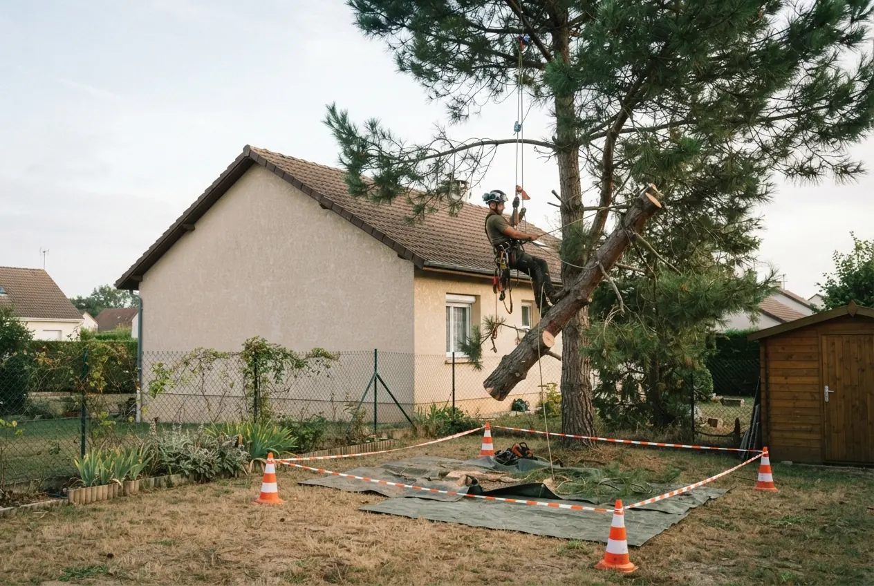 Arboriste démontant un arbre dangereux à Bourges