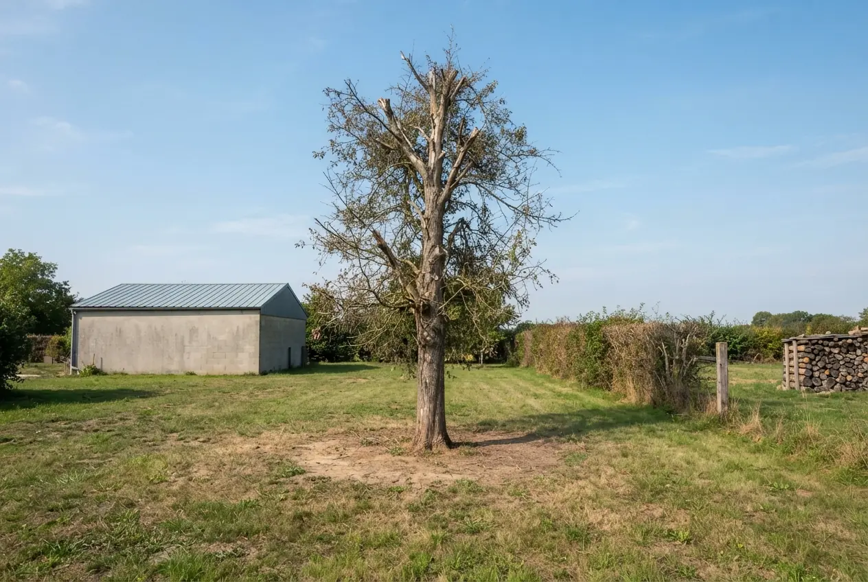 Arbre dépérissant avant abattage au Subdray