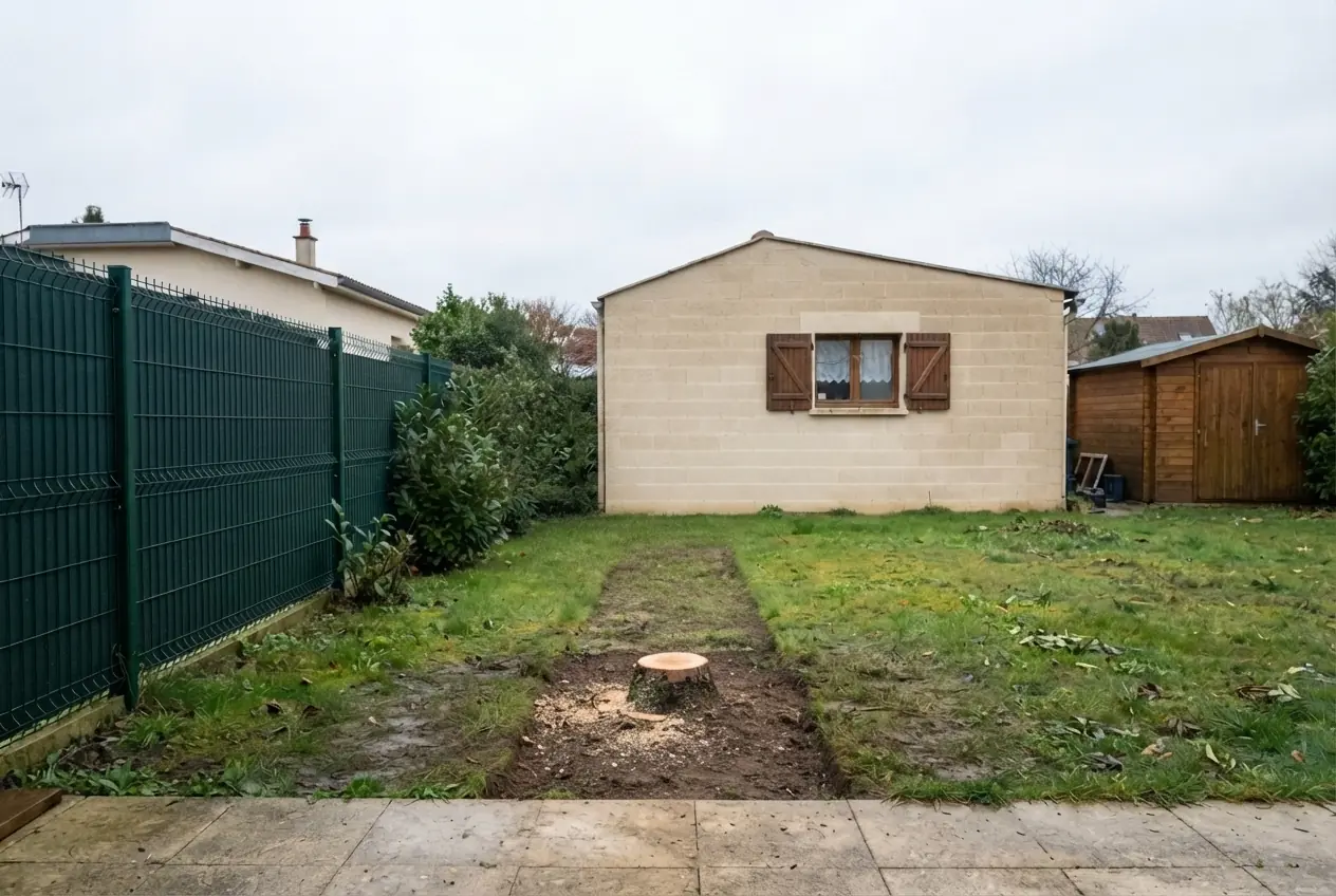 Jardin sécurisé après démontage de l'épicéa à Saint-Doulchard