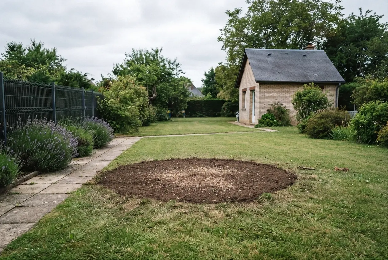 Pelouse nivelée après dessouchage à Bourges