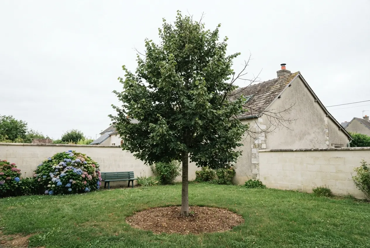 Tilleul dense avant élagage dans un jardin à Bourges