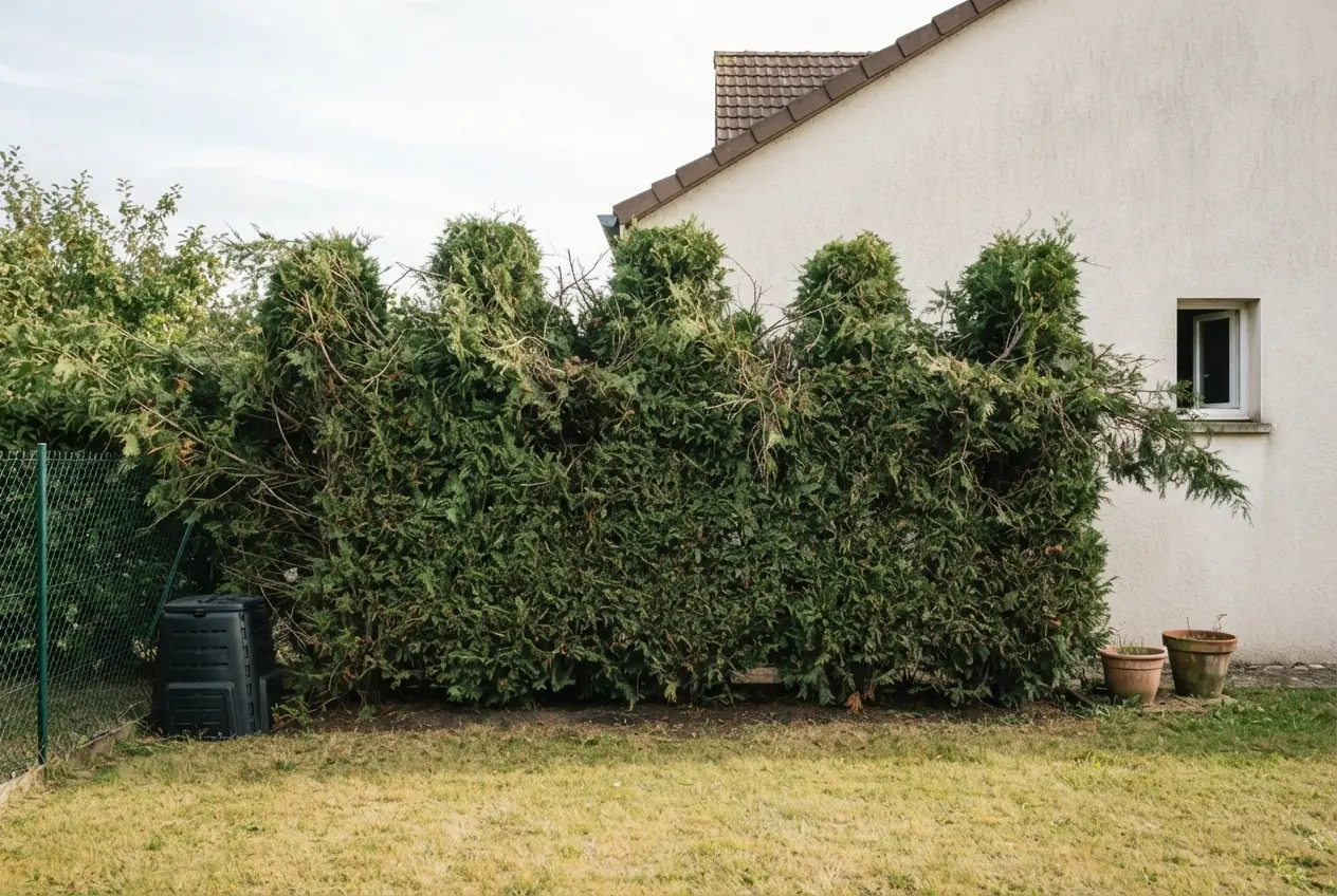 Thuyas irréguliers avant intervention à Saint-Doulchard