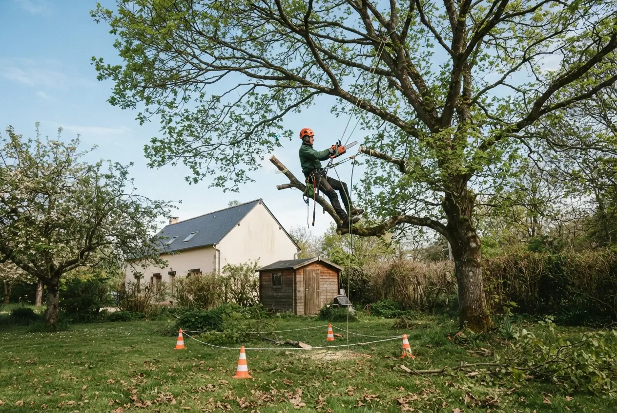 Élagueur taillant un arbre adulte à Bourges