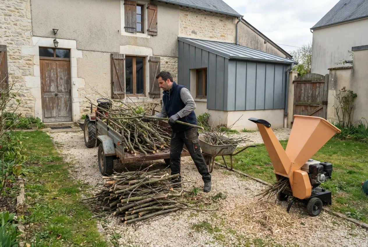 Évacuation de branches après élagage au Subdray