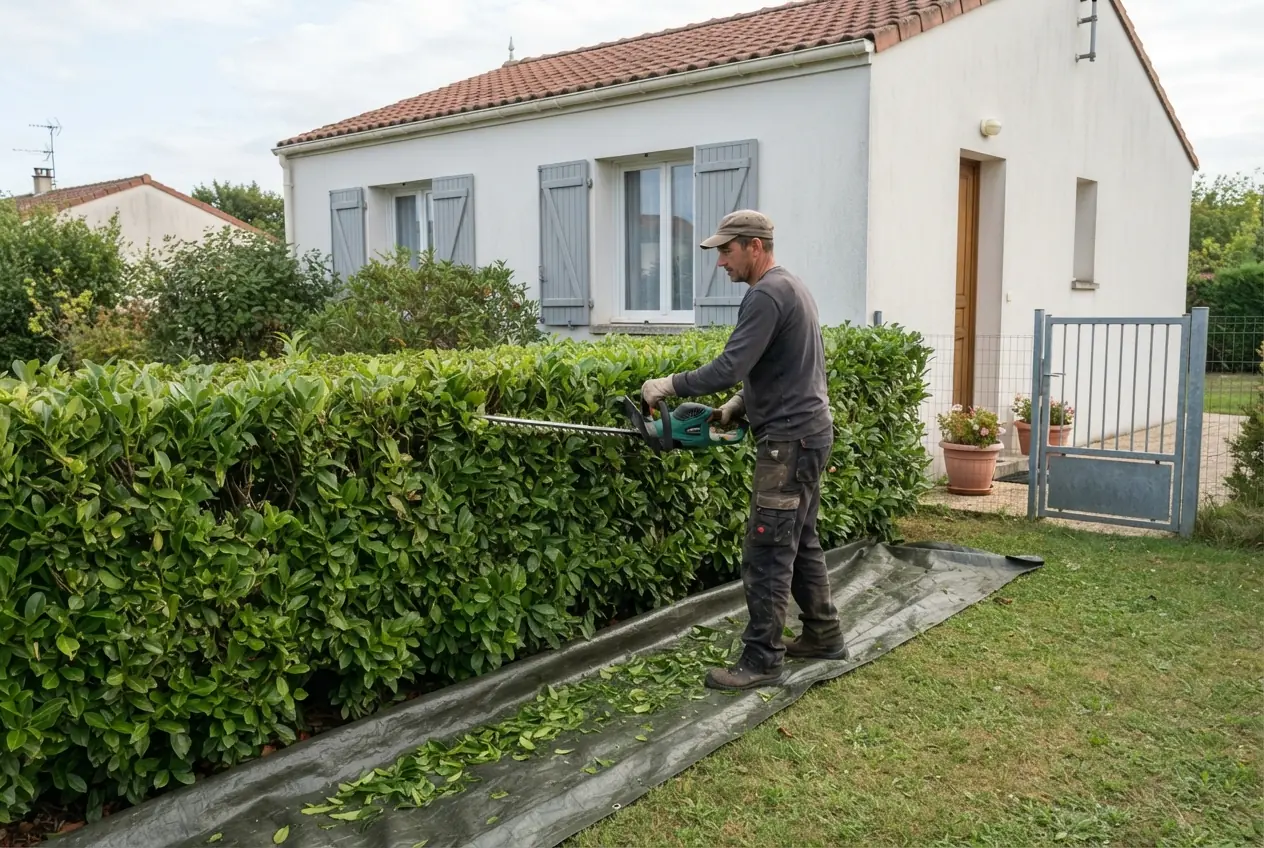Taille d'une haie pavillonnaire au Subdray
